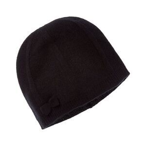 Amicale Cashmere Bow Cashmere Beanie, Black